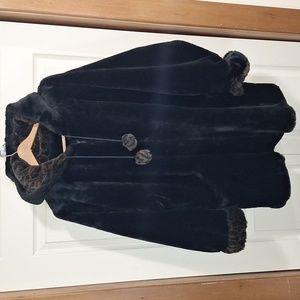 Vintage Furrocious faux fur winter hooded coat - zipper front - L - black